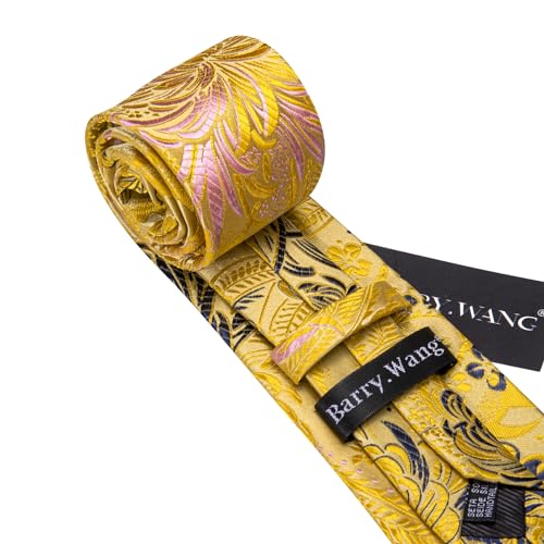 Image of Barry.Wang Flower Ties for Men Silk Woven Floral Tie Sets Necktie Handkerchief Cufflinks Wedding Party
