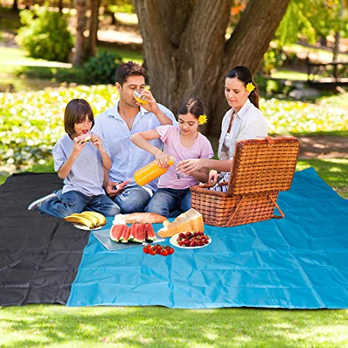 COPACHI Beach Blanket (82\" X 79\"), Sandfree Beach Mat Waterproof Picnic Blanket for 3-7 Adults Lightweight Portable Pocket Blanket Sand Proof Blanket for Travel, Camping, Hiking (Single Gray-Blue)