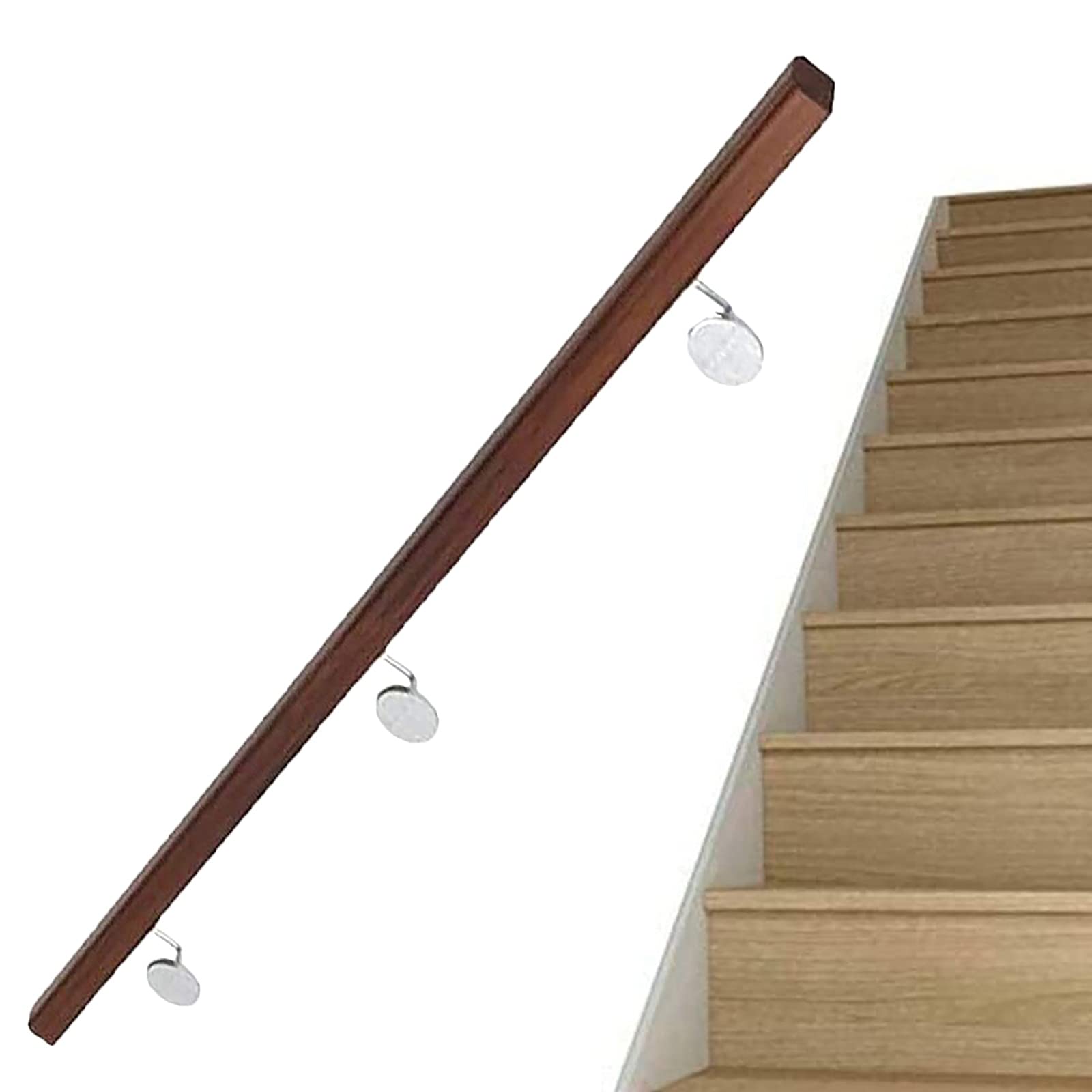 Main courante d'escalier en bois noble avec support de garde-corps mural