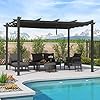 PURPLE LEAF Outdoor Retractable Pergola with Sun Shade Canopy 10' x 13' Patio Aluminum Pergola Shelter for Backyard Deck Garden Modern Metal Grill Gazebo, Gray