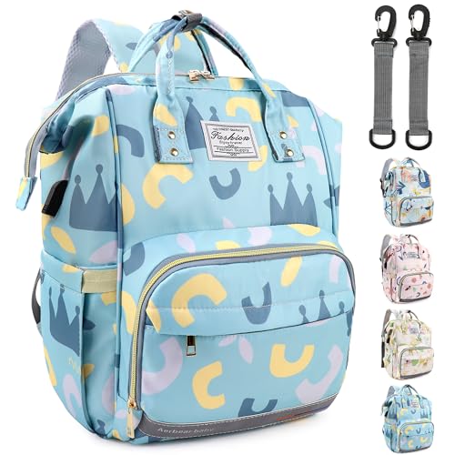 Lecylanker Mochila Bebé Pañaleras Gran Capacidad Multifuncional con Múltiples Compartimentos Regalo para Padres Primerizos (Azul-Graffiti)