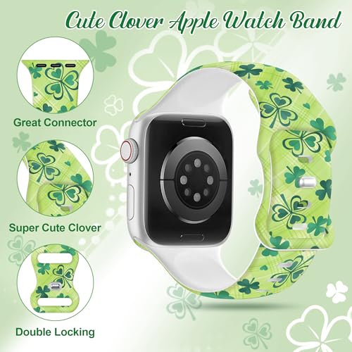 Image of wipalor St Patricks Day Clover Band for Apple Watch Bands for Women 46mm 45mm 44mm 42mm 49mm, Cute Holiday Lucky Shamrocks iWatch Bands Silicone Sport iPhone Watch Series 11 10 9 SE 8 7 6 5 4 3 Ultra
