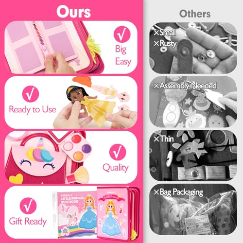 Image of hahaland Princess Busy Book Toddlers 3-5, Dress up Pretend Play Makeup Toys | 3 Year Old Girl Gifts, Toddler Airplane Car Seat Travel Toy Quiet Felt Activity Busy Board for Girls