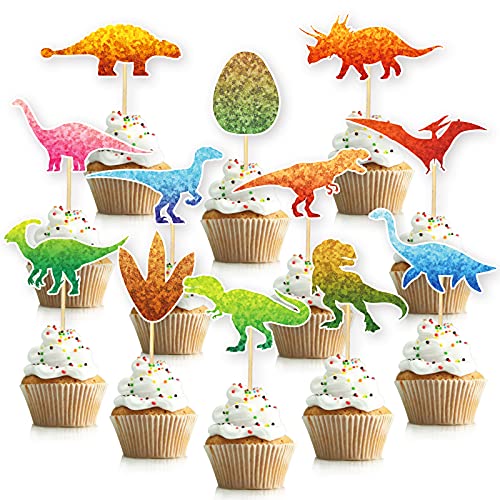 Sunny Seat A-DINOCAKE48 Dinosaur Birthday Party Supplies Watercolor Dino Cupcake Toppers 48 Pack Party Decorations Happy Birthday Cake Topper Decor cover