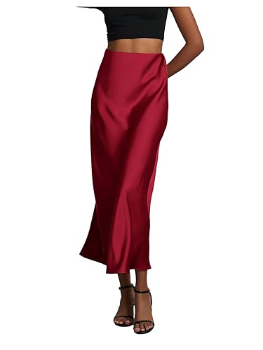 SHENHE Women's Satin Maxi Skirts High Waisted A Line Long