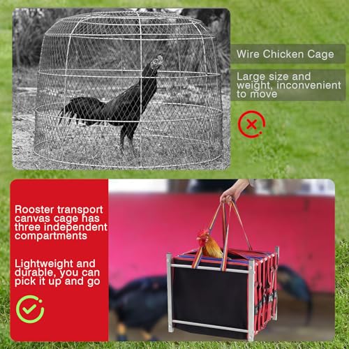 Gilprop 2 Set 3 Compartment Chicken Carrier with Metal Frame, Foldable Rooster Transport Cage, Breathable Canvas Poultry Travel Crate with Handle, Portable Chicken Coop for Farm, Show, Outdoor Use by Gilprop - Image 6
