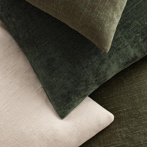Image of Foindtower Pack of 2 Soft Textured Chenille Throw Decorative Pillow Covers Square Accent Solid Cushion Cover Neutral Farmhouse Pillow Case for Couch Sofa Bedroom Living Room 24x24 Inch,Dark Green