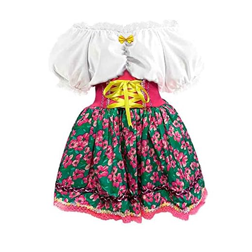 Fantasia Vestido Caipira Feminino Adulto Festa Junina de Luxo - Pp 32-34