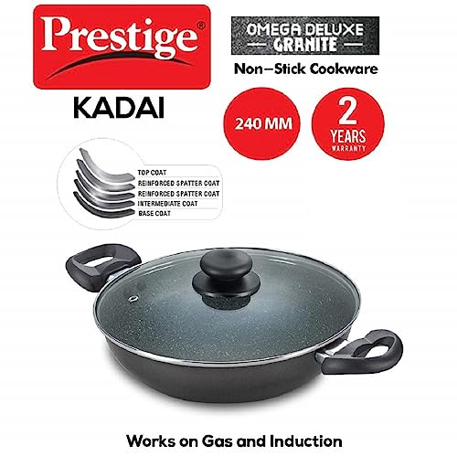 Prestige Omega Deluxe Non-Stick Kadhai | 2.4 litres | Black | Induction Base | Non-Stick Granite Finish | Scratch Resistant | Dishwasher Safe |... - Image 3