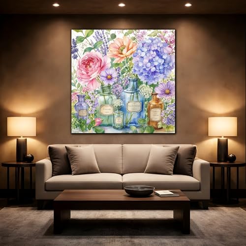 Tableau fleurs aquarelle moderne et petit format carré pour cadre chaleureux - 2