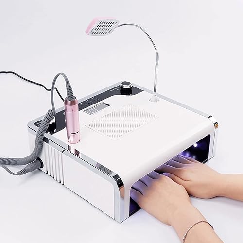 Colector de polvo de uñas, aspiradora 4 en 1, colector de polvo con lámpara LED de uñas, 3 temporizadores, potente secadora de manicura, aspiradora,