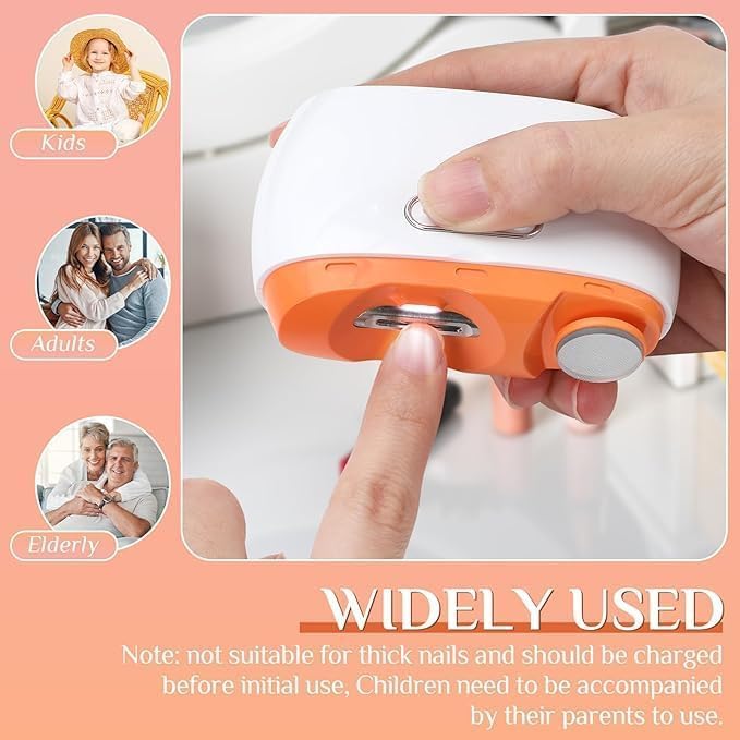 Image of Electric Nail Clipper with LED Light | USB Rechargeable 2-in-1 Nail Clipper & Nail File | 2 Speed Safe Anti-Splash Automatic Nail Trimmer for Baby, Kids & Adults