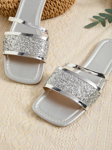 GORGLITTER Women's Sequin Flat Sandals Metallic Fashion Dressy Sandals2