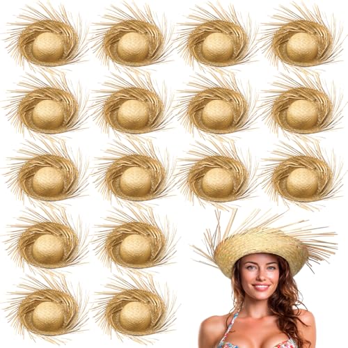 Cuffbow 36 Pcs Adult Hawaiian Luau Straw Hats Pava Hat Puerto Rico Beachcomber Panama Hats for Women Men Summer Tropical Beach Party Props Costumes Accessories Decor by Cuffbow - Used condition - US$122.76
