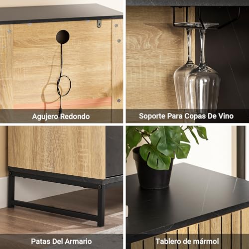 SoBuy Mueble de Entrada con Estante para Microondas Ø6 cm y Rack para Copas de Vino, Estante Ajustable, Patas Metálicas Elevadas, Cocina y Sala de Estar, Roble Negro, 107×40×85 cm FSB103-N - imagen 7