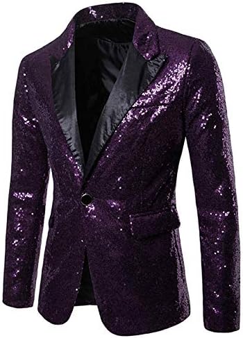 Dinnesis Jasje voor heren, sportief blazer, met pailletten, blazer, kleurrijk, casual, knoopaantrekking, charmes en jassen, mantel voor bruiloft, feest, feestelijk, lila, L