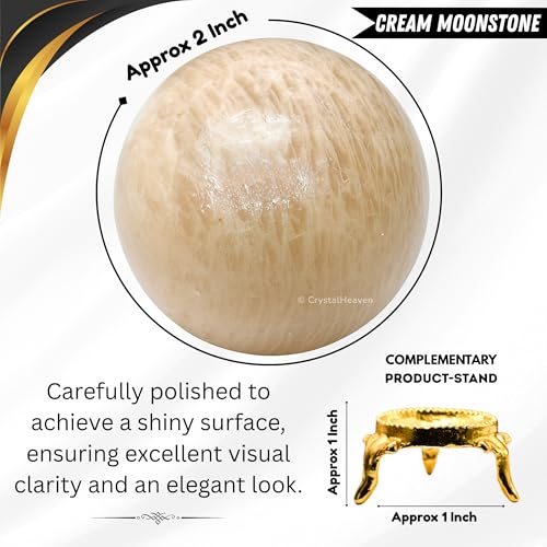 Image of Crystal Heaven Certified Cream Moonstone Ball for Meditation - Premium Vastu Items for Home and Feng Shui Items for Good Luck - Ideal for Pooja Supplies and Spiritual Practices (2 inch Inch)