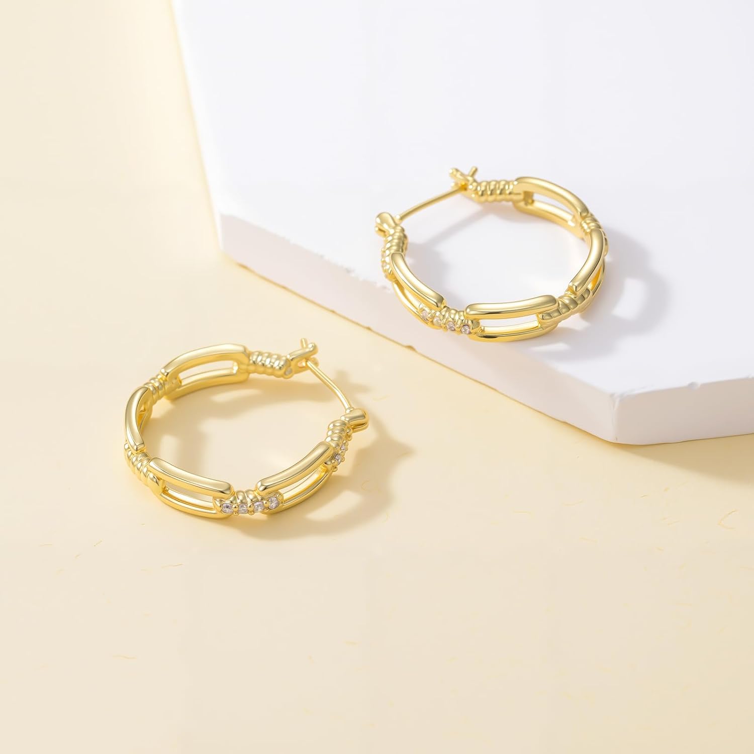 RYHIX 14K Gold Plated Hoop Huggie Earrings for Women Soild Gold Earrings Diamond Hoops Earring Gold Trendy Cable Design Womens Earring 20/25/30MM - Image 5