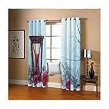 Daesar Set van 2 kerstgordijnen, isolerend thermisch gordijn, kaarsen en kerstballen, korte gordijnen, ondoorzichtig, 137x183CM, lichtblauw, rood