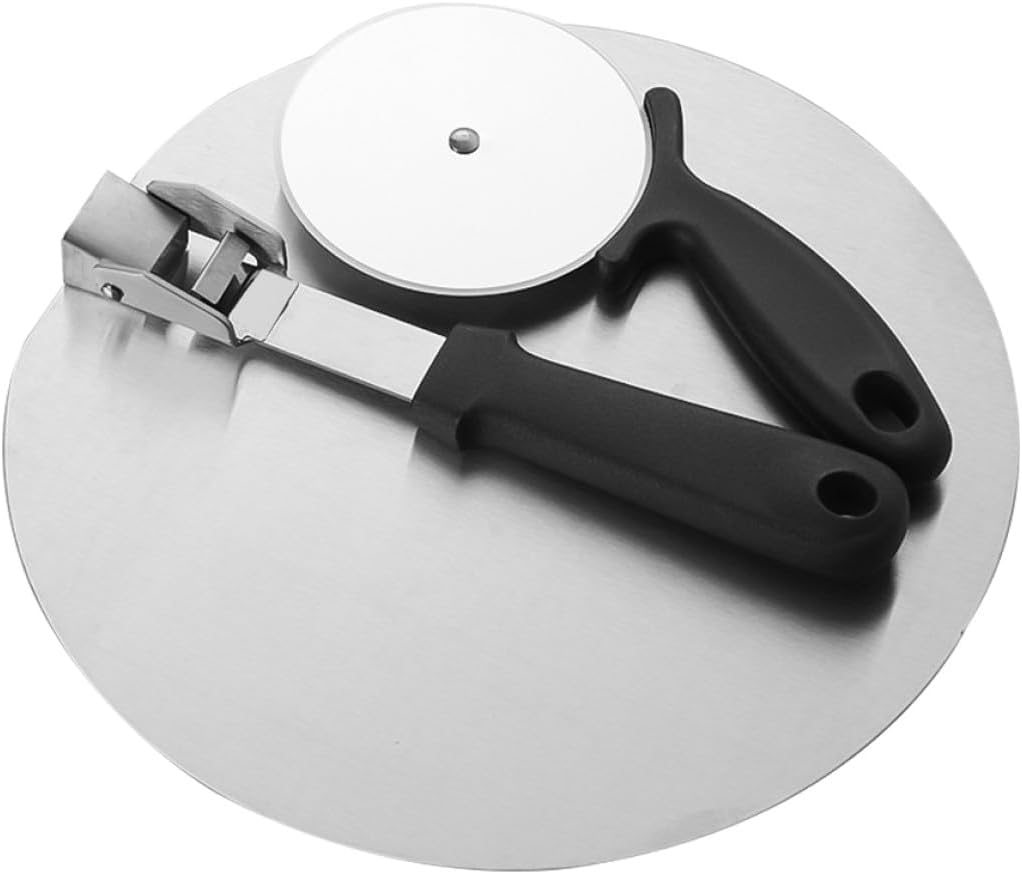 Cabilock Stainless Steel Pizza Cutter Wheel and 25cm Pizza Paddle Set for Slicing and Serving Sturdy Kitchen Tool and Baking