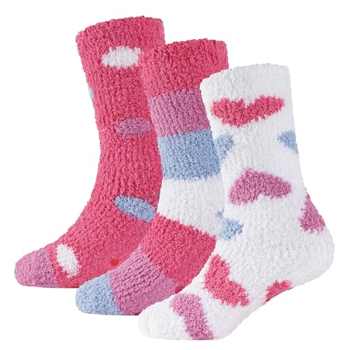 The Essentials Wardrobe 3PK Girls Cosy Socks - UK 9-12/EU 27-31 - Hearts