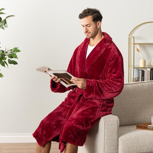 Image of PAVILIA Mens Soft Robe, Plush Fluffy Fleece Bathrobe Men, Long Sherpa Shaggy Spa Robe
