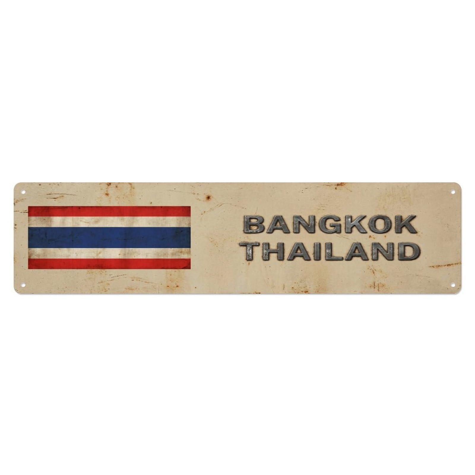 Okahys 4X16inch(10X40cm) Vintage Bangkok Thailand Flag Decor Rustic Travel Metal Tin Sign