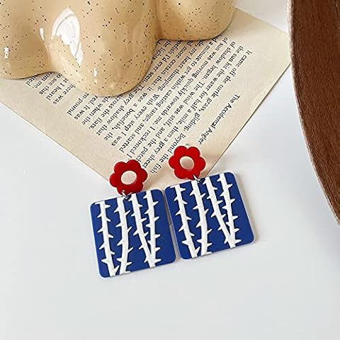 DEYUCHANG Resin Flower Earrings, Painted Printed Pattern Earrings, Embossed Square Acrylic Stud Earrings, 3D Cute Female Earrings (Color : C) Cover