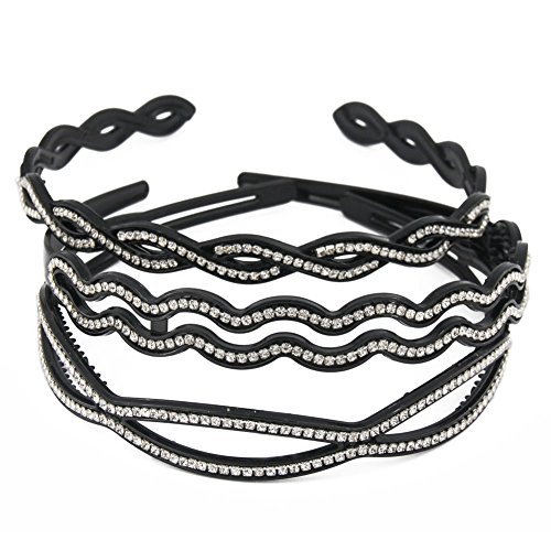Yeshan Set of 3 pcs Fashion Rhinestone and Crystal Decor Handmade Plastic Headband,no Slip Wave Hairband for girls