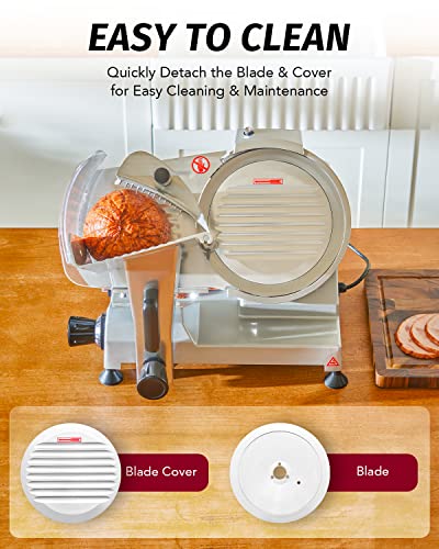 WILPREP Commercial Meat Slicer, 10-Inch Stainless Steel Blade Meat Slicer with Adjustable Thickness(0-0.5\"), Bread Butter Chicken Food Slicer Kitchen Appliance