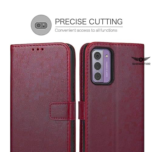 Image of SHINESTAR Nokia G42 5G Flip Back Cover | PU Leather Flip Cover Wallet Case with TPU Silicone Case Back Cover for Nokia G42 5G - Blood Red