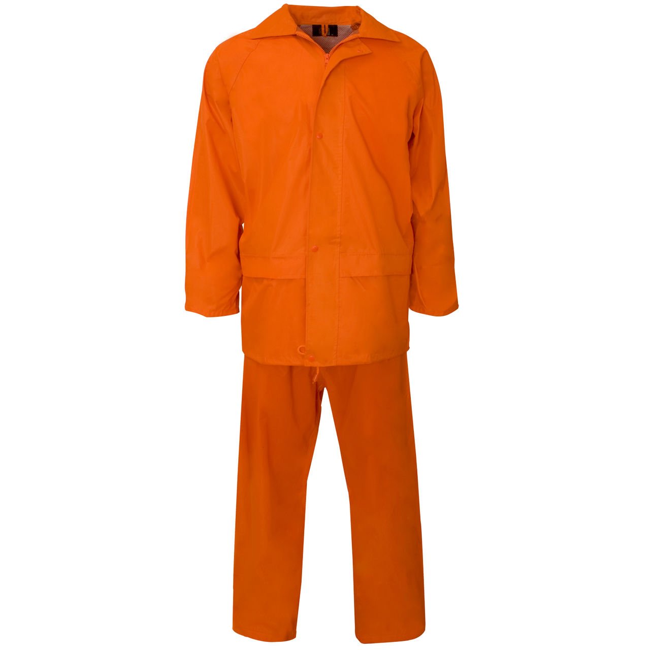 MyShoeStore Unisex Rainsuit Two-Piece Waterproof PVC Set with Hooded Jacket and Elasticated Trousers, Orange, 4XL