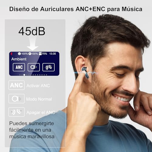 Auriculares Bluetooth, 2025 LED Full Color Touch Screen Wireless Earbuds, Inalámbricos Earbuds Bluetooth 5.4 in Ear, ANC+ENC Noise Cancelling, 13 Pantalla Conmutable, Auriculares con Pantalla (Negro) - imagen 2