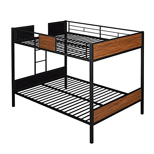 Harper & Bright Designs Metal Bunk Bed Full Over Full, Heavy Duty Full Bunk Bed Frame With Built-In Ladder For Kids Boys Teens Bedroom, Dorm, Easy Assembly With Enhanced Guardrail, Black+Mdf #TOP4
