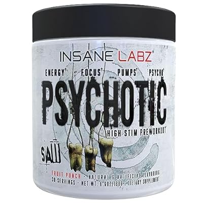 Insane Labz Psychotic SAW, High Stim Pre Workout Powder with OxyGoldTM and AMPiberry, Extreme Lasting Energy with Teacrine, Focus with CognitIQ and Endurance with Beta Alanine,30 Srvgs,Fruit Punch