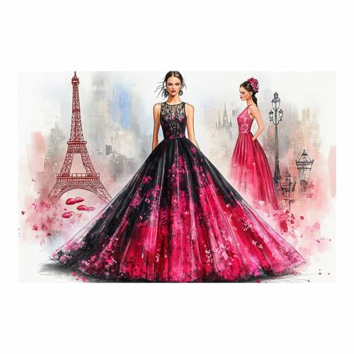 Toile affiche imprimée premium de Paris rétro, art mural haute définition de femmes en robes