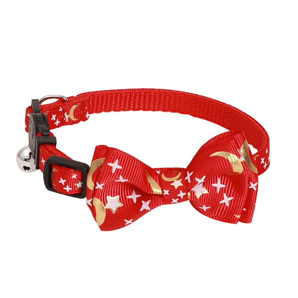 JIHUOO 3 Pcs Moon Star Cat Collars Kitten Bowtie Collar Small Dog Vow Ties with Bell Quick Release Safety Collars for Kitten Cats Black Red Blue - Image 2