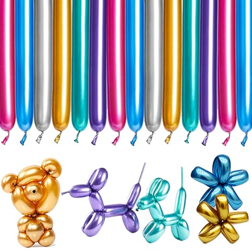 YOUYIKE 100 Piezas Globo Modelar, Metálicos y Largos Globo, Mágico Látex, Moldeables Multicolores, Animales Retorcidos, para Fiesta Carnaval, Circo, Cumpleaños