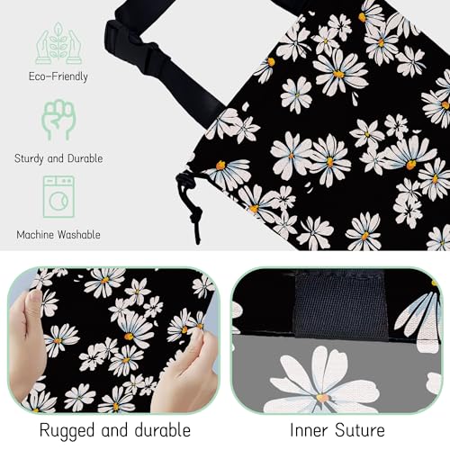 Image of Small Daisy Flowers Car Garbage Bag,Waterproof Small Car Trash Bag Hanging Back of Seat,Drawstring Hanging Car Trash Bag with Adjustable Buckle for Car Accessories