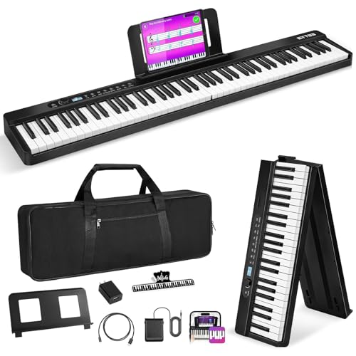 EYTSE 88 Key Folding Piano Semi-Weighted Foldable Piano Full Size Portable Travel Electric Piano Keyboard with BT Wireless, 128 Tones, USB MIDI, Sustain Pedal and Bag for Beginners Adults Teens