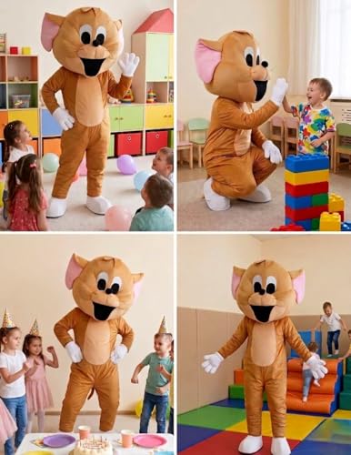 Image of BookMyCostume Buy Jerry Cartoon Mascot Costume for Theme Birthday Party & Events | Adults | Full Size Adults, Brown