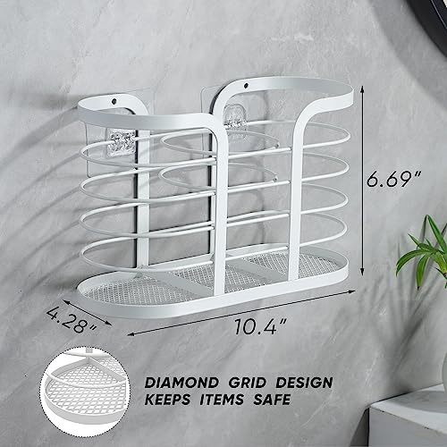 YIGII White Hair Dryer Holder - Adhesive Blow Dryer Holder/Hair Tool Organizer Bathroom Organizer Stick on Wall Mounted Multi-Functional Hair Dryer Rack for Wire Straightener, Shavers