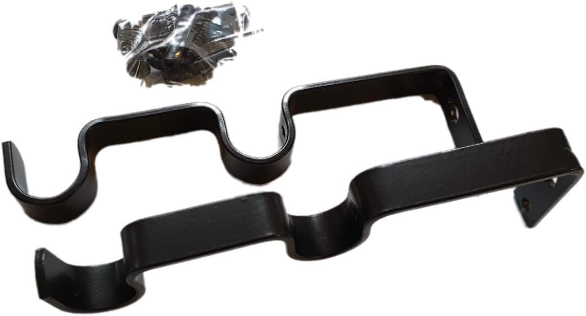 Curtain Pole Bracket Double Rod Holder Heavy Duty Metal (2 Pieces) by