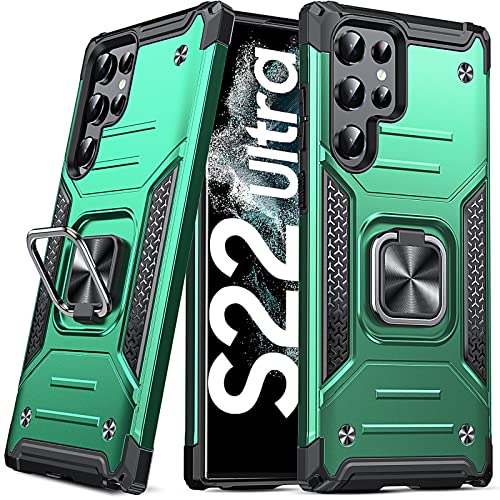 Coque Galaxy S22 Ultra bague métal protection haut de gamme vert foncé