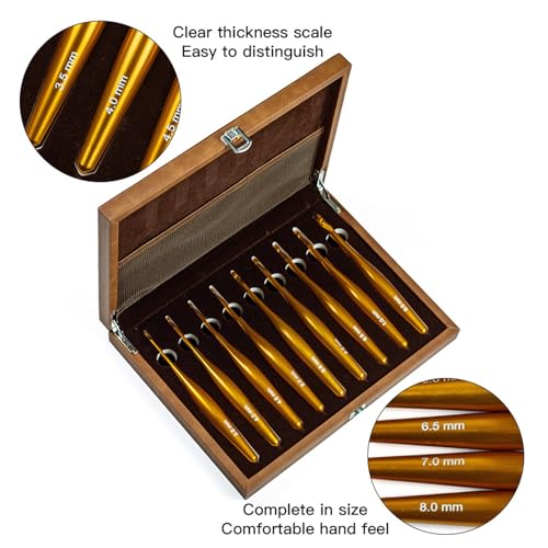 Ganchos de ganchillo desmontables de alúmina con mango de madera corto 6