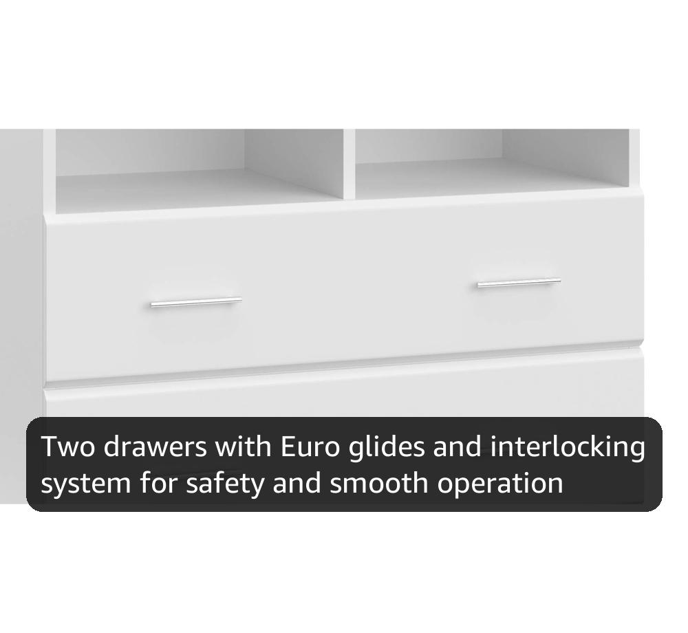 Storkcraft Brookside 2 Drawer Changing Table Dresser (White) – GREENGUARD Gold Certified, Easy-to-Match Chest of Drawers and Cubbies for Nursery and Kids Bedroom, Includes Changing Table Topper