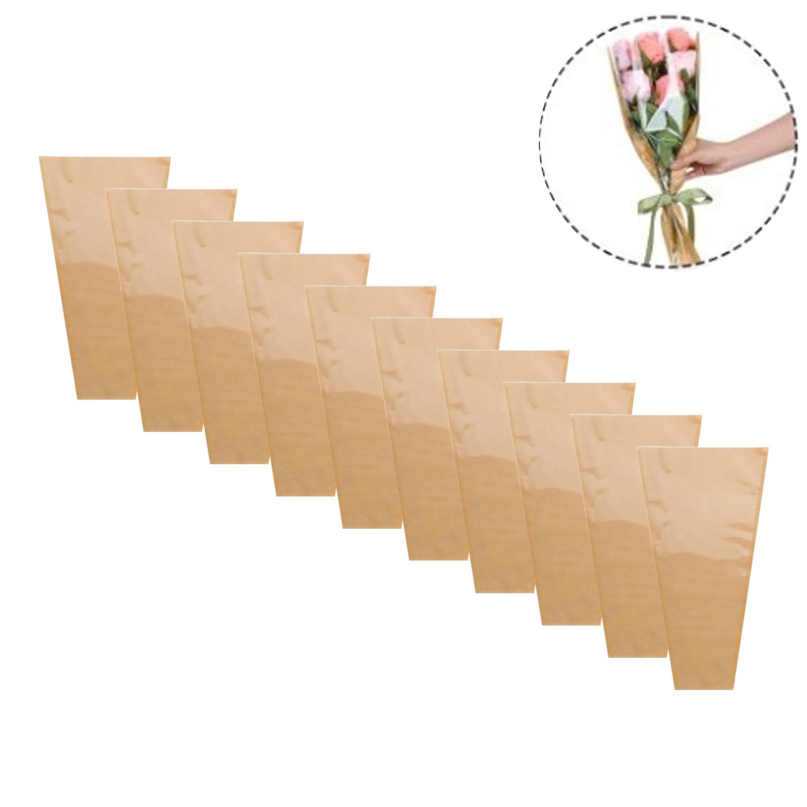 100 Pezzi Manicotti per Avvolgere Fiori in Kraft Marrone, Borsa Floreale con Apertura Trapezoidale in Fogli Kraft Spessi con Rilegatura Abbinata per Negozio di Fiorista (Carta)