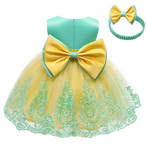 Image of CMMCHAAH 0-6T Baby Girls Pageant Lace Embroidery Dresses Toddler Party Bowknot Tutu Gown Dress with Headwear