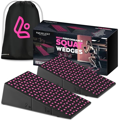Squat Wedge Block Pair - Non Slip Squat Wedges & Ramp for Exercise, Home Gym, Weight Lifting & Yoga - Calf Stretcher Slant Board to Elevate Heels, Improve Ankle Mobility, Backpack Included for Storage