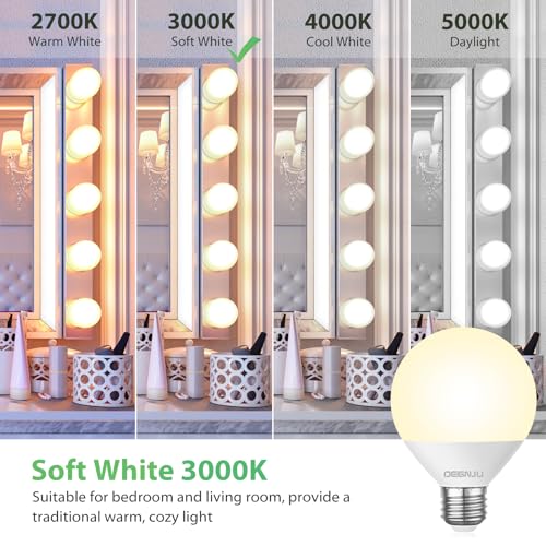 Image of DEGNJU LED Vanity Light Bulbs, 60W Equivalent, Bathroom Light Bulbs 3000K Warm White, 800 Lumens, G25 Globe Bulb for Makeup Mirror, Round Shape, 7W, 120V, Non-Dimmable, 10 Pack